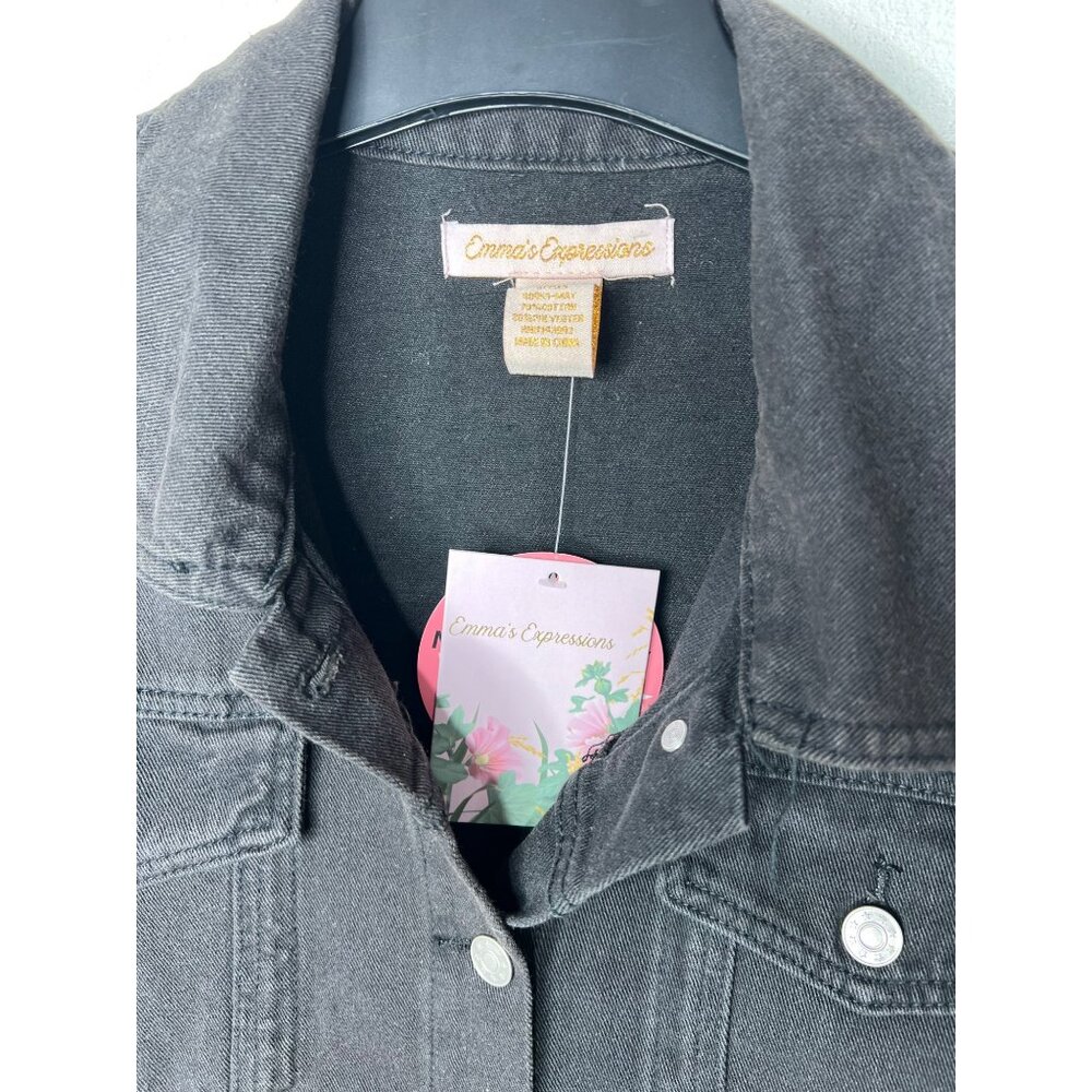 Emmas Expressions "Mama" Embroidered Black Denim Jacket With Butterfly Medium - Picture 7 of 14